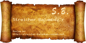 Streicher Balambér névjegykártya